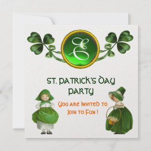 ST. PATRICK'S DAY PARTY GREEN EMERALD MONOGRAM INVITATION