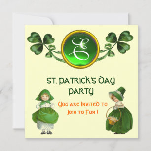 ST. PATRICK'S DAY PARTY GREEN EMERALD MONOGRAM INVITATION