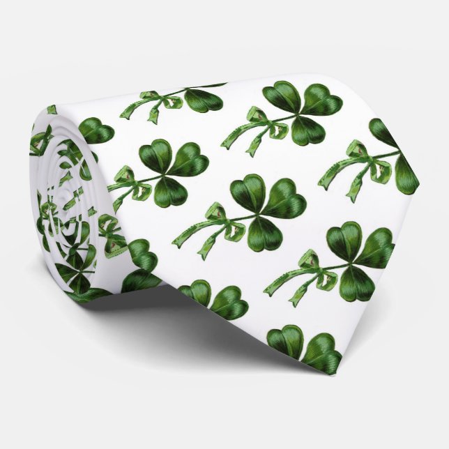 ST PATRICK'S DAY PARTY GREEN IRISH SHAMROCK TIE (Rolled)