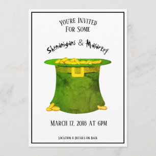 St. Patrick's Day Party Invitation Green Hat Gold