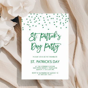 St Patricks Day Party   Modern Green and White Invitation