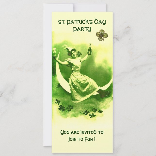 ST.PATRICK'S DAY PARTY MOON LADY WITH SHAMROCKS INVITATION (Front)