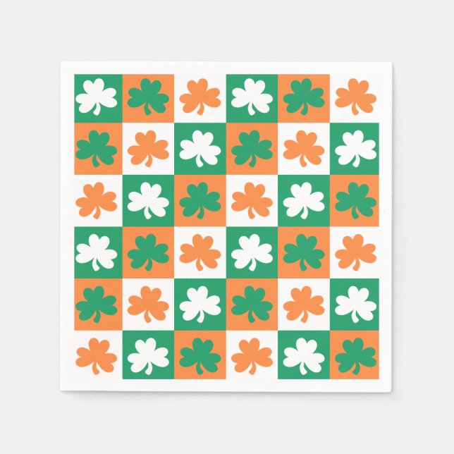 St. Patrick's Day Party Shamrock Fun Check Pattern Napkin (Front)