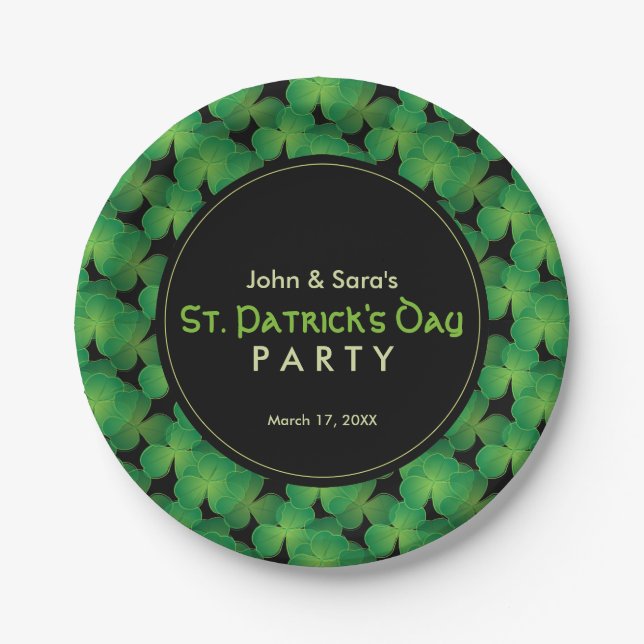 St. Patrick's Day Party Shamrock Pattern Paper Plate (Front)