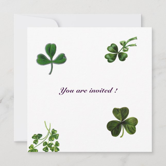 ST PATRICK'S DAY PARTY shamrock white green Invitation (Front)