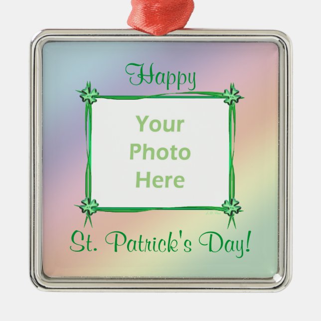 St. Patricks Day Pastel Rainbow (photo frame) Metal Ornament (Front)