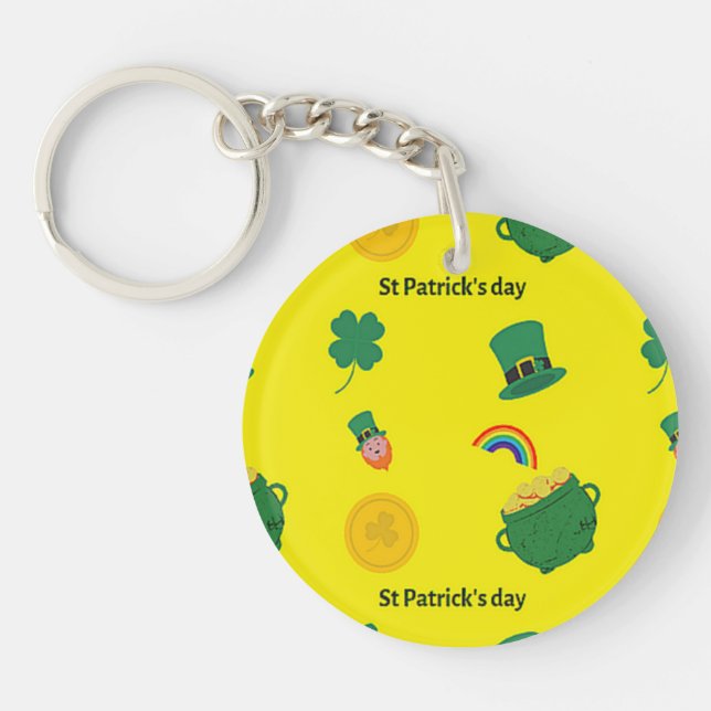 St patrick's day pattern on yellow key ring (Front)