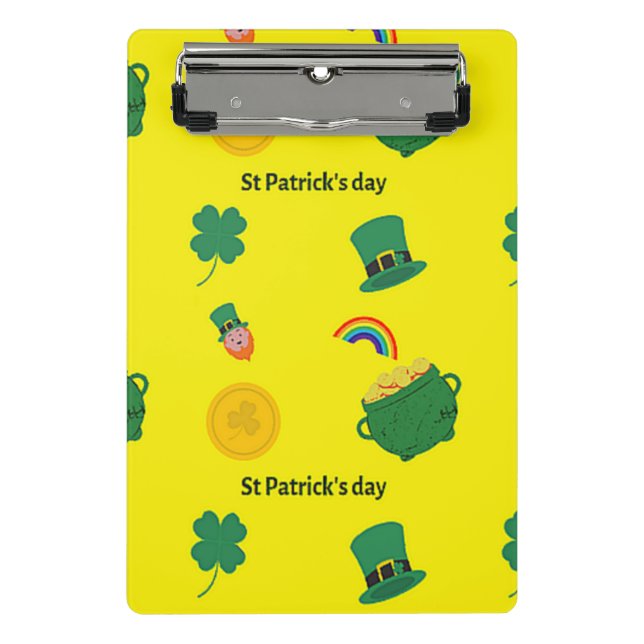 St patrick's day pattern on yellow mini clipboard (Front)