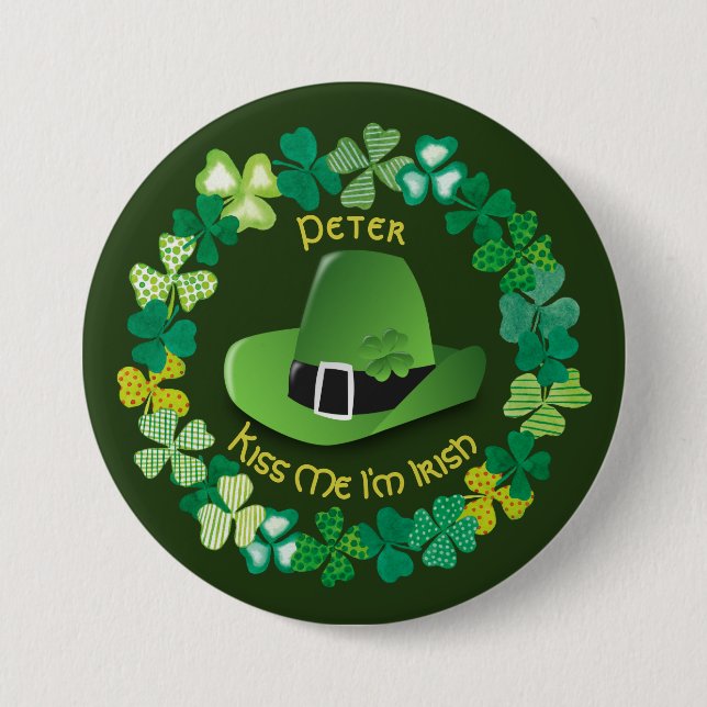 St. Patrick's Day Personalised Kiss Me I'm Irish 7.5 Cm Round Badge (Front)