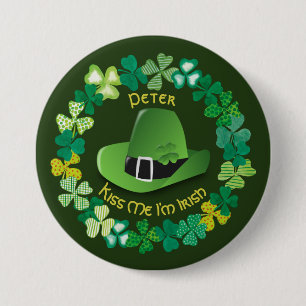 St. Patrick's Day Personalised Kiss Me I'm Irish 7.5 Cm Round Badge