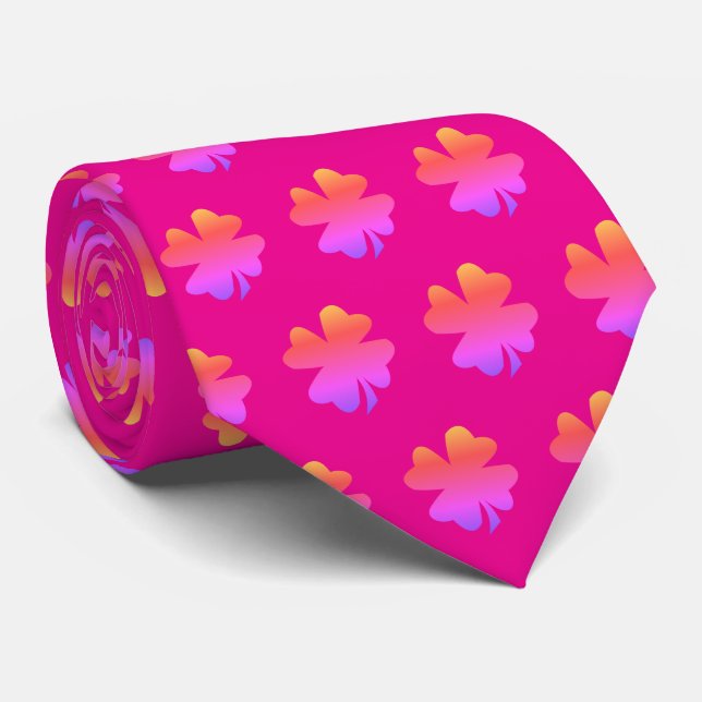 St Patrick's Day Pink Shamrock Leaf Art Gift Favou Tie (Rolled)