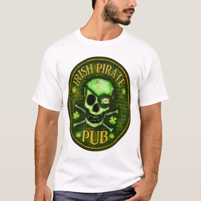 St. Patrick's Day Pirate Pub Skull T-Shirt (Front)