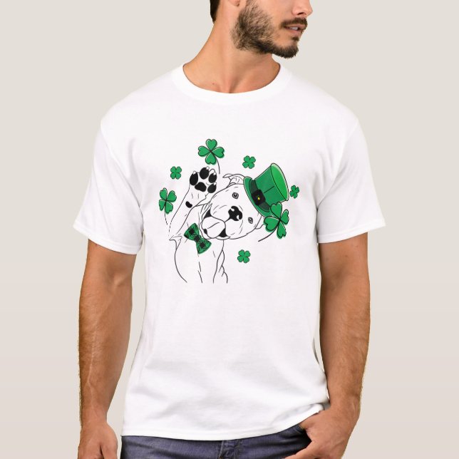 St Patricks Day Pitbull Men Women Shamrock Irish T-Shirt (Front)