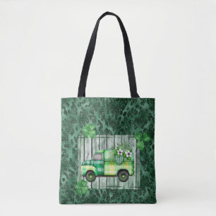 St. Patrick's Day Plaid Vintage Truck  Tote Bag