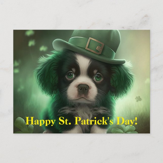 St Patrick's Day Postcard With a Cute Puppy (Front)