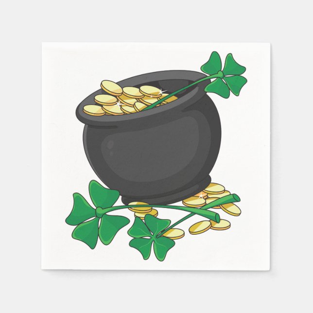 St Patricks Day Pot of Gold and Lucky Shamrocks  Napkin (Front)