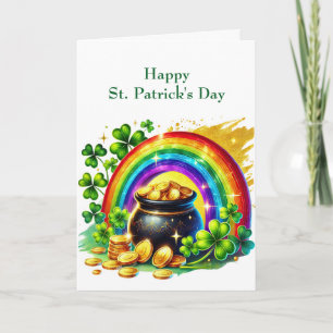St Patricks Day Pot Of Gold  Illustration Holiday Card