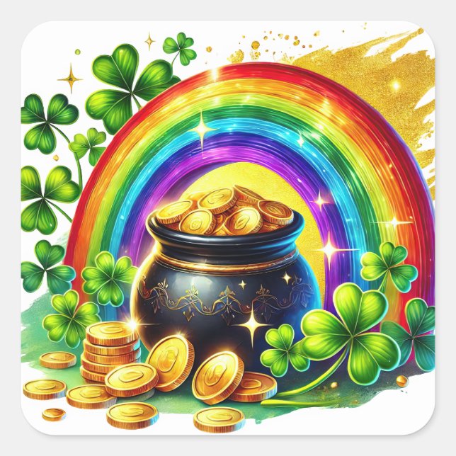 St Patricks Day Pot Of Gold  Illustration Square Sticker (Front)