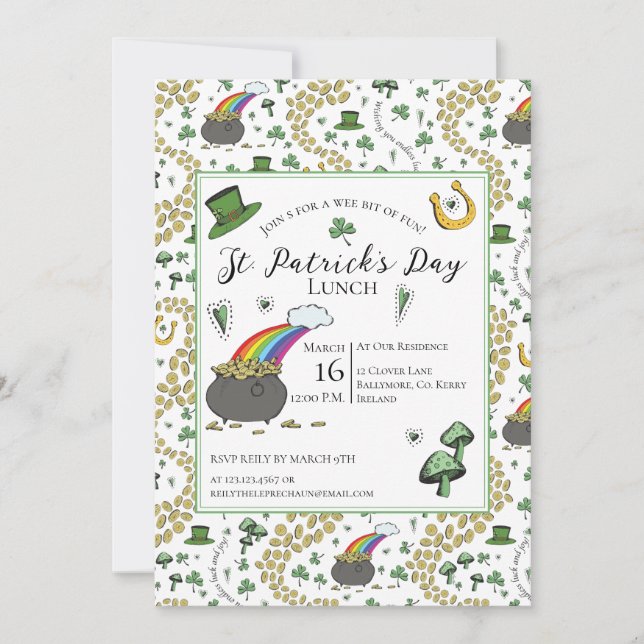 St Patricks Day Pot of Gold Lunch Invitation (Front)
