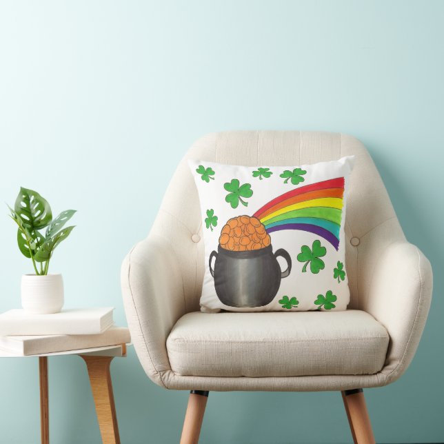 St. Patrick's Day Pot of Gold Rainbow Shamrock Cushion (Chair)