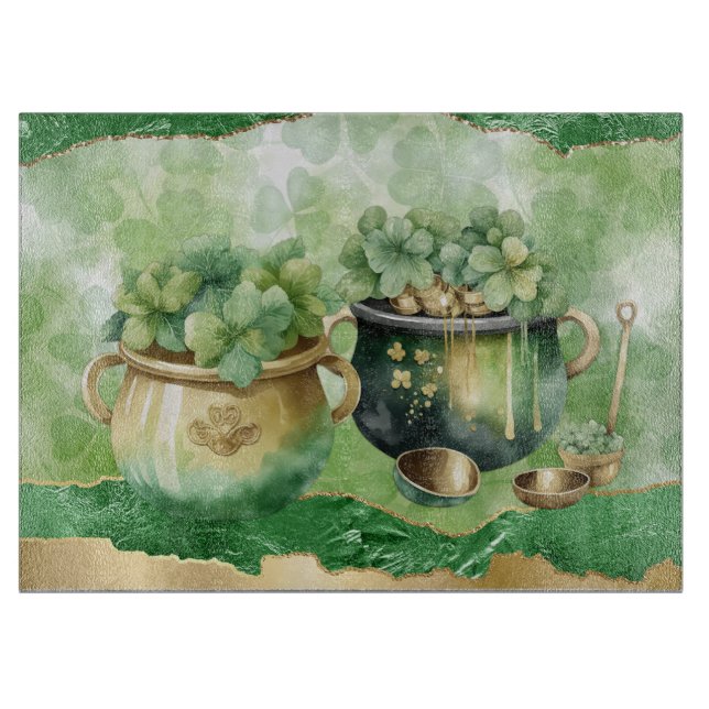 St. Patrick's Day Pots Of Gold Irish Clovers  Cutting Board (Front)