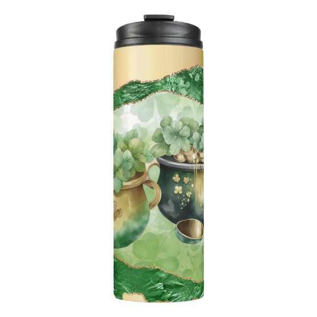 St. Patrick's Day Pots Of Gold Irish Clovers  Thermal Tumbler (Front)