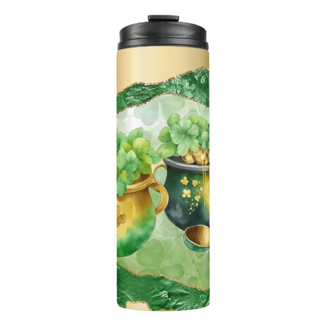 St. Patrick's Day Pots Of Gold Irish Clovers Thermal Tumbler (Front)