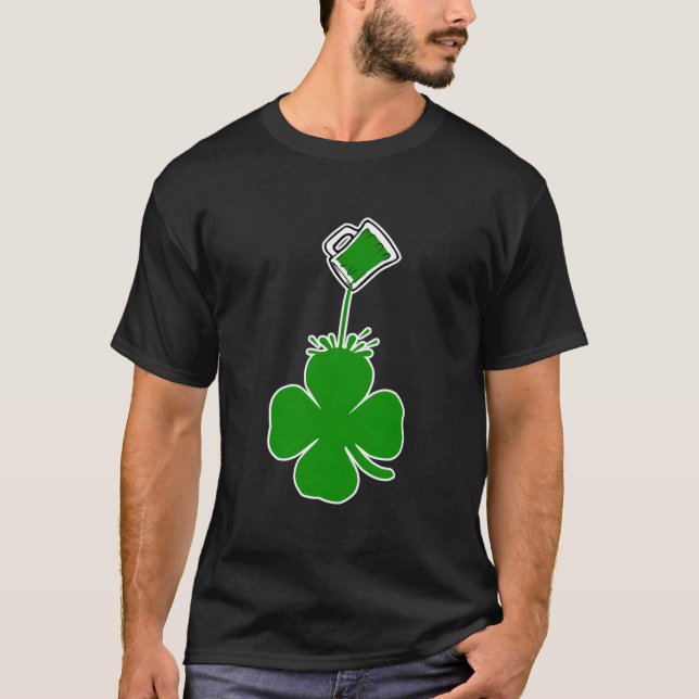 St Patrick'S Day Pouring Shamrock Green Beer T-Shirt (Front)