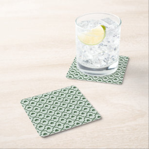 St. Patrick's Day Preppy Shamrock Clover Lattice Square Paper Coaster