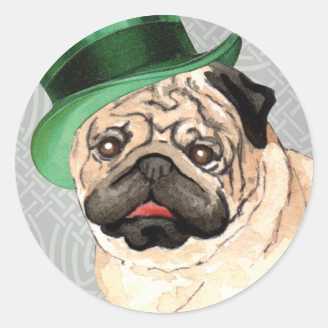 St. Patrick's Day Pug Classic Round Sticker (Front)