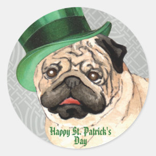 St. Patrick's Day Pug Classic Round Sticker