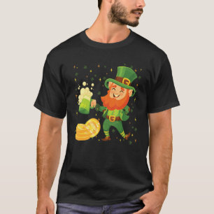 St Patricks Day Puking Leprechaun Gold Coin Green T-Shirt