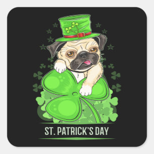 St Patricks Day Puppy Pug Square Sticker
