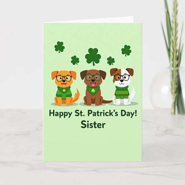 St Patricks Day Pups Sister Card (Front)