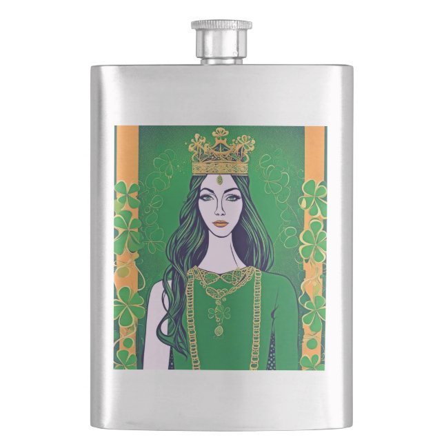 St Patrick's Day Queen Hip Flask (Front)