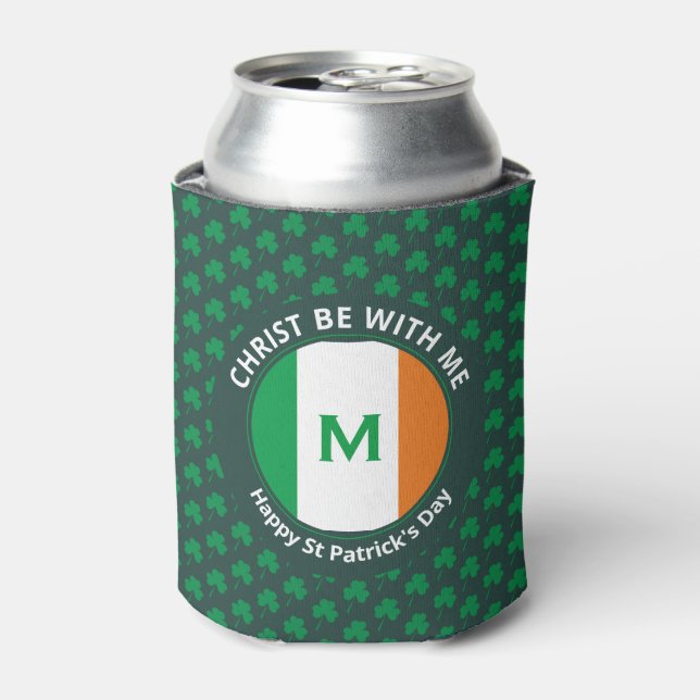 St Patricks Day Quote Monogram Shamrock Irish Flag Can Cooler (Can Front)