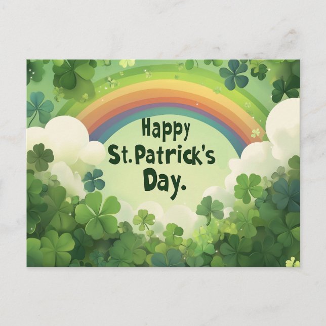 st Patricks day Rainbow and Clover Leaves postcard (Front)