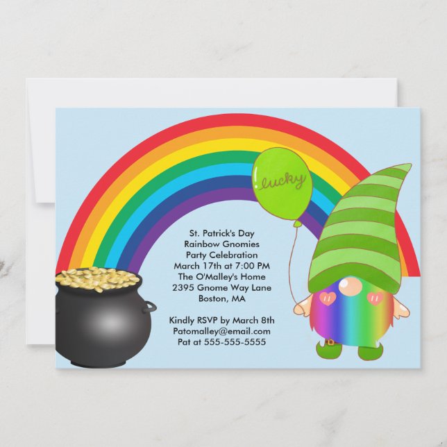 St Patricks Day Rainbow Gnomies LGBT Party Invite (Front)