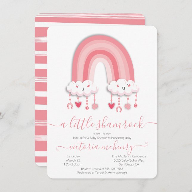 St. Patrick's Day Rainbow Shamrock Baby Shower Inv Invitation (Front/Back)