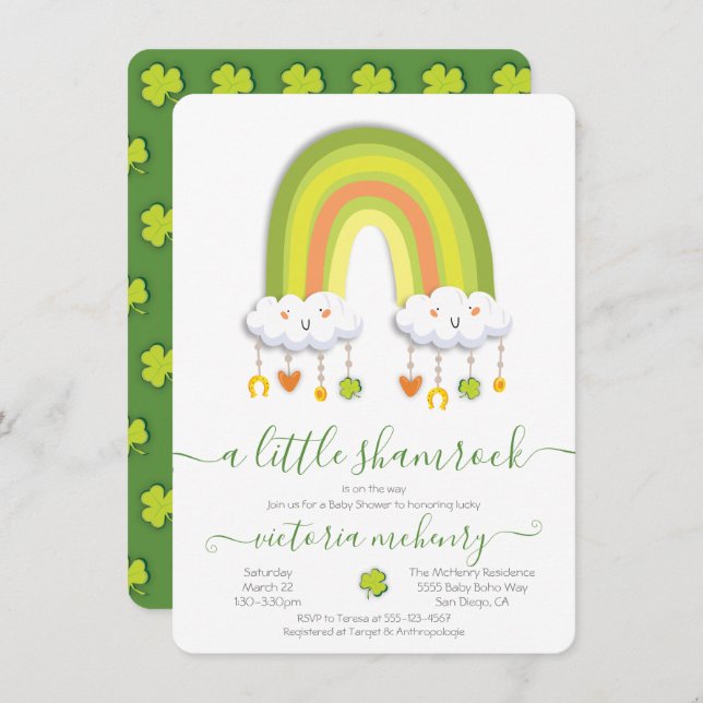 St. Patrick's Day Rainbow Shamrock Baby Shower Invitation (Front/Back)