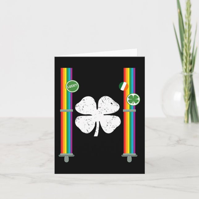 St. Patrick's Day Rainbow Suspenders Clover Boys G Card (Front)
