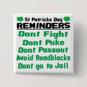 St Patricks Day Reminders 15 Cm Square Badge