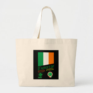 St. Patrick's Day Retro Design w/ Flag of Ireland Large Tote Bag