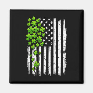 St Patricks Day Retro Us American Flag With Shamro Magnet