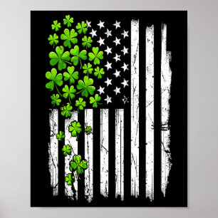 St Patricks Day Retro Us American Flag With Shamro Poster