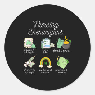 St patricks day rn nurse love shenanigans scrub to classic round sticker