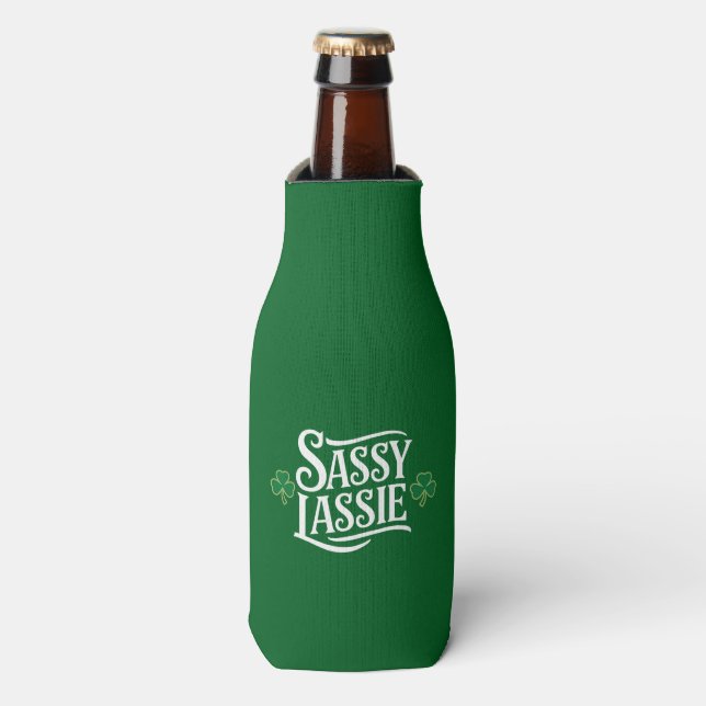 St Patricks Day Sassy Lassie Funny Irish Girl  Bottle Cooler (Bottle Front)