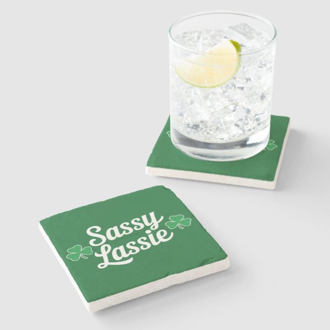 St Patricks Day Sassy Lassie Funny Irish  Stone Coaster (Side)