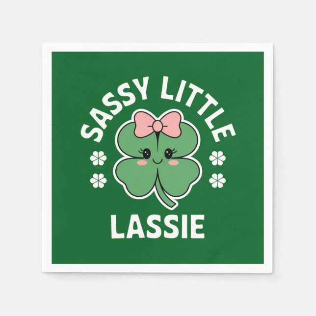 St Patricks Day Sassy Little Lassie Kids Girl Napkin (Front)