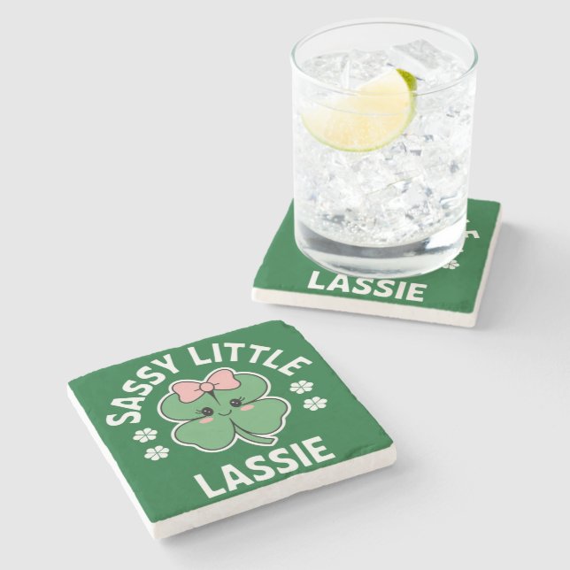 St Patricks Day Sassy Little Lassie Kids Girl Stone Coaster (Side)